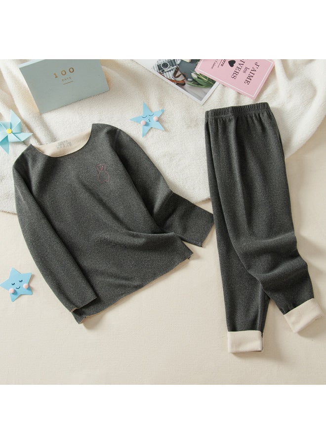 مجموعة ملابس داخلية حرارية بدون خياطة للأطفال مع جانب AB، ملابس وسراويل خريفية من الفرو المزدوج الجوانب لكل من الأولاد والبنات - Image 1