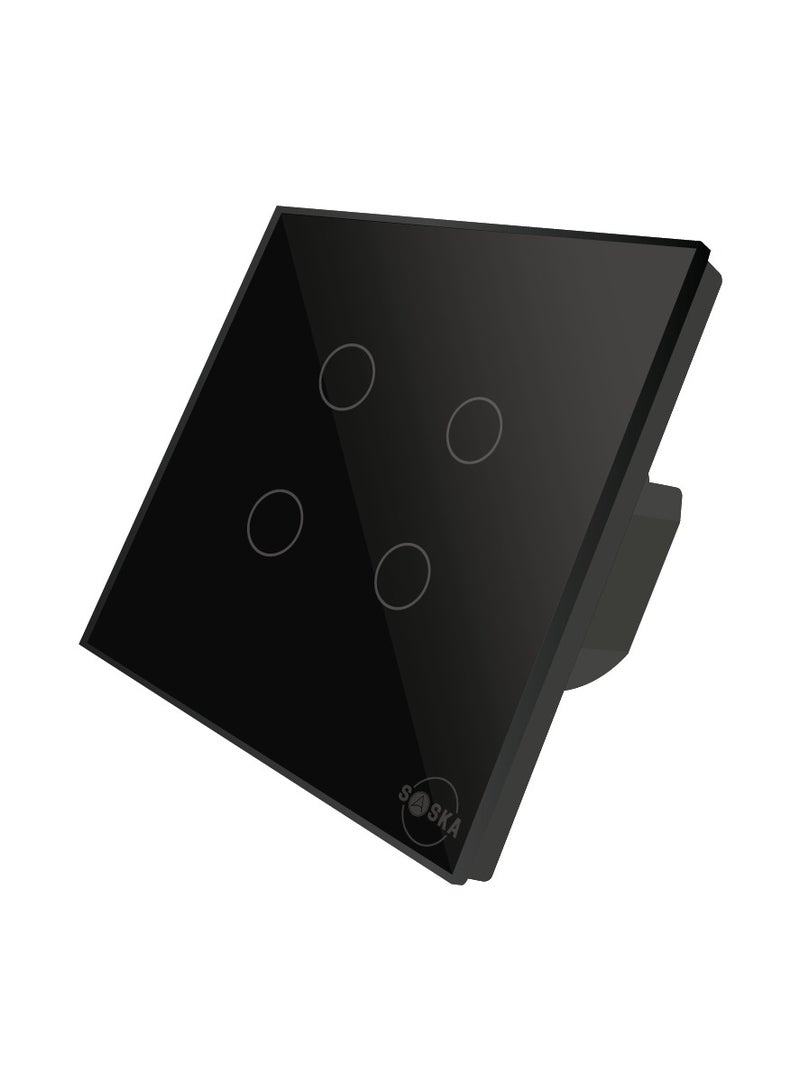 Saska Smart Tuya Wifi Touch Light Switch (SJ-A1) Smartlife App Remote Control, Timing Function Voice Control - No Neutral No Hub Needed (4 Gang, Black) - Image 1