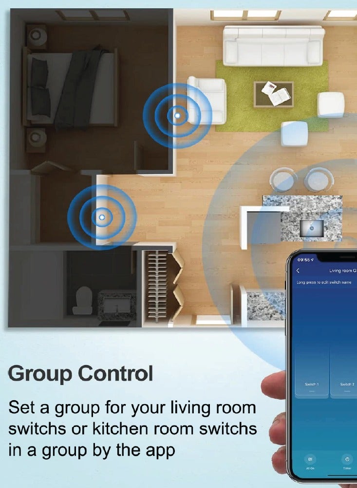 Saska Smart Tuya Wifi Touch Light Switch (SJ-A1) Smartlife App Remote Control, Timing Function Voice Control - No Neutral No Hub Needed (4 Gang, Black) - Image 5