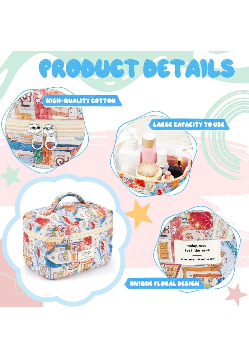 SYOSI 2 Pcs Large Travel Quilted Makeup Bag for Women Diaper Bag Tote Travel Zip Closure Diaper Floral Cotton Toiletry Bag Aesthetic Cherry Peony Cosmetic Bag Skincare Organizer Bag Rabbit Style  - Image 2