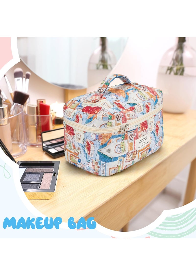 SYOSI 2 Pcs Large Travel Quilted Makeup Bag for Women Diaper Bag Tote Travel Zip Closure Diaper Floral Cotton Toiletry Bag Aesthetic Cherry Peony Cosmetic Bag Skincare Organizer Bag Rabbit Style  - Image 4
