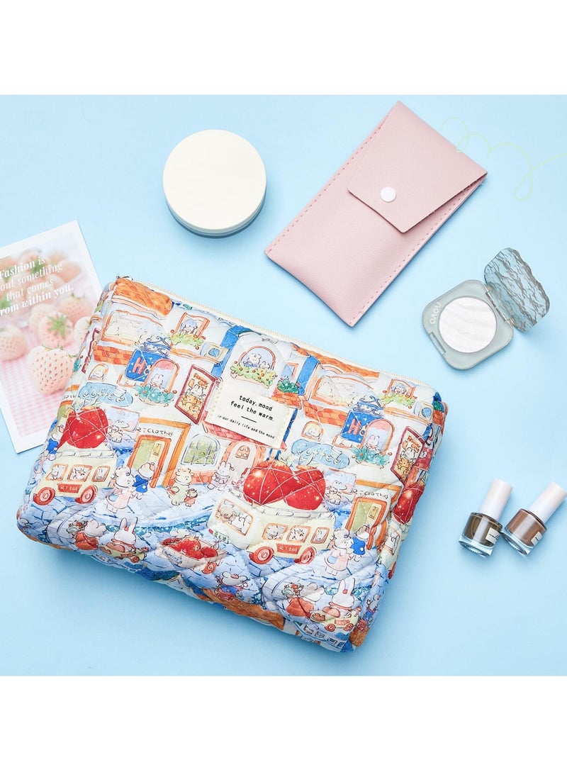 SYOSI 2 Pcs Large Travel Quilted Makeup Bag for Women Diaper Bag Tote Travel Zip Closure Diaper Floral Cotton Toiletry Bag Aesthetic Cherry Peony Cosmetic Bag Skincare Organizer Bag Rabbit Style  - Image 3