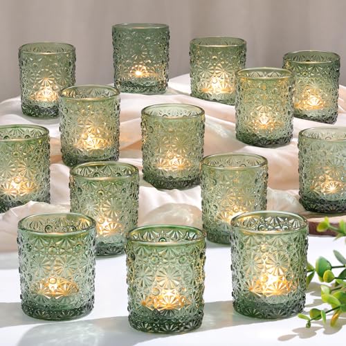 Lanttu Green Votive Candle Holder Set of 36, Flower Tea Lights Candles Holders for Wedding Table Decor, Birthday Parties, Vintage Home Decor, Bridal Shower and Holiday Decorations - Image 1