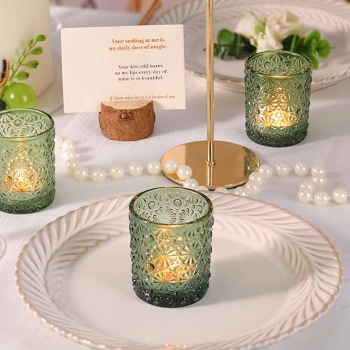Lanttu Green Votive Candle Holder Set of 36, Flower Tea Lights Candles Holders for Wedding Table Decor, Birthday Parties, Vintage Home Decor, Bridal Shower and Holiday Decorations - Image 2