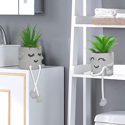 Zerzsy Faux Succulents in Cement Pots with Hanging Leg, Potted Mini Fake Plants for Desk Decor, Kitchen Shelf Decor, Office Decoration for Women, Bathroom Shelf Plants Decoration - Set of 2 - Image 5