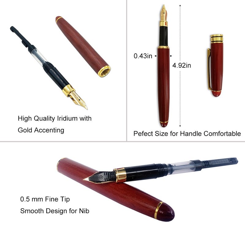 Ren Handcraft 3 Pcs Wooden Pens Set with Gift Case/Best Writing Fountain Fancy Ballpoint Pen and Luxury Gel Pen with Ink Refills, Promotional Business Designer Pens - Image 4