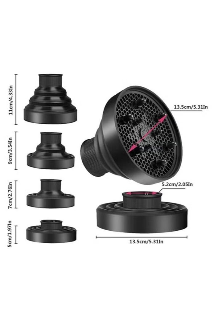 ناشر الشعر العالمي قابل للتكيف مع مجففات النفخ مع 1.4 بوصة إلى 1.96 بوصة ، للشعر المجعد أو المتموج ، تصميم طي قابلة للطي قابلة للطي-أسود-أسود - Image 2