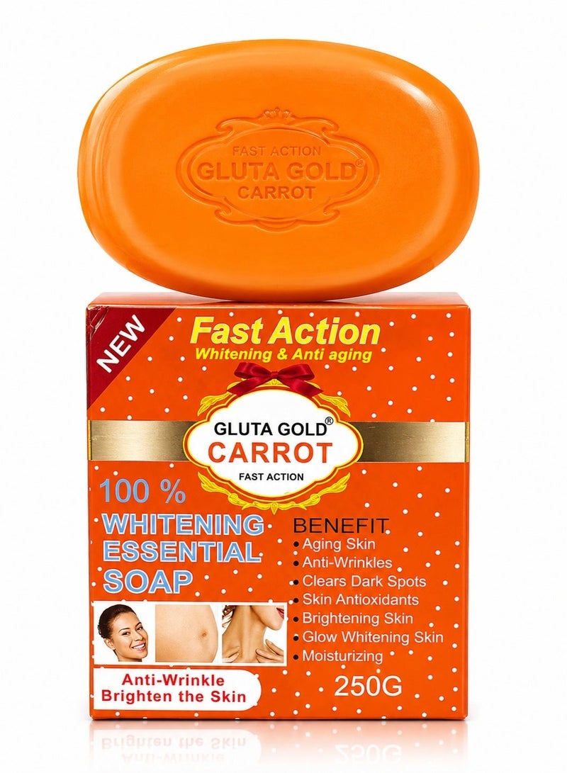 Gluta Gold Essential Carrot Soap for Skin Whitening and Fast-Acting Anti-Aging, 250g - Image 1