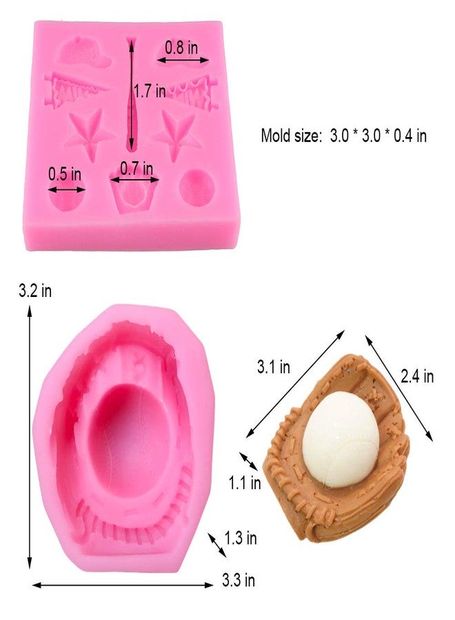 HiParty 2Pcs/Set Baseball Fondant Mold for Cake Cupcake Decorating, Baseball Softball Glove Silicone Chocolate Candy Sugar Paste Mold, Sport Themed Party Soap Favors - Image 2