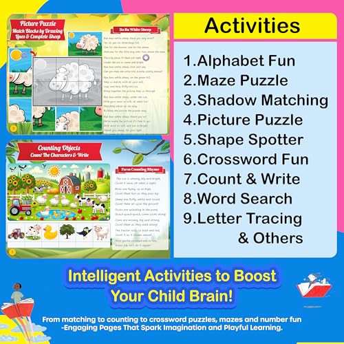 Kiddale 2 in 1 Sing-Along Rhymes & Brain Boosting Activities Book| Enjoy Rhymes & 28 Sounds with Activities| Best Gift for 3+ Kids - Image 3