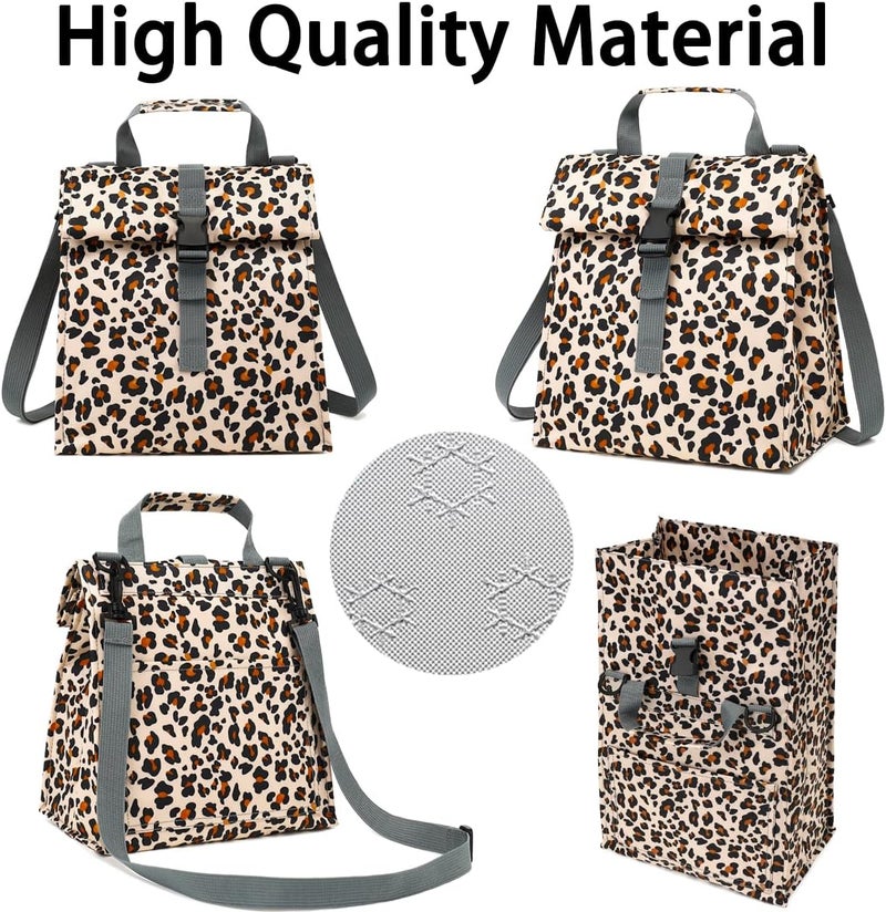 GYEUKHAM Insulated Lunch Bag for Men/Women/Kids, Roll top Reusable Lunch Box with Adjustable Shoulder Strap, Thermal Lunch Cooler Tote Container for Adults/Teens School Work Office Picnic,Leopard - Image 5