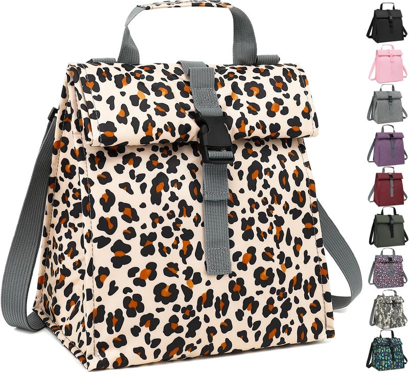 GYEUKHAM Insulated Lunch Bag for Men/Women/Kids, Roll top Reusable Lunch Box with Adjustable Shoulder Strap, Thermal Lunch Cooler Tote Container for Adults/Teens School Work Office Picnic,Leopard - Image 1