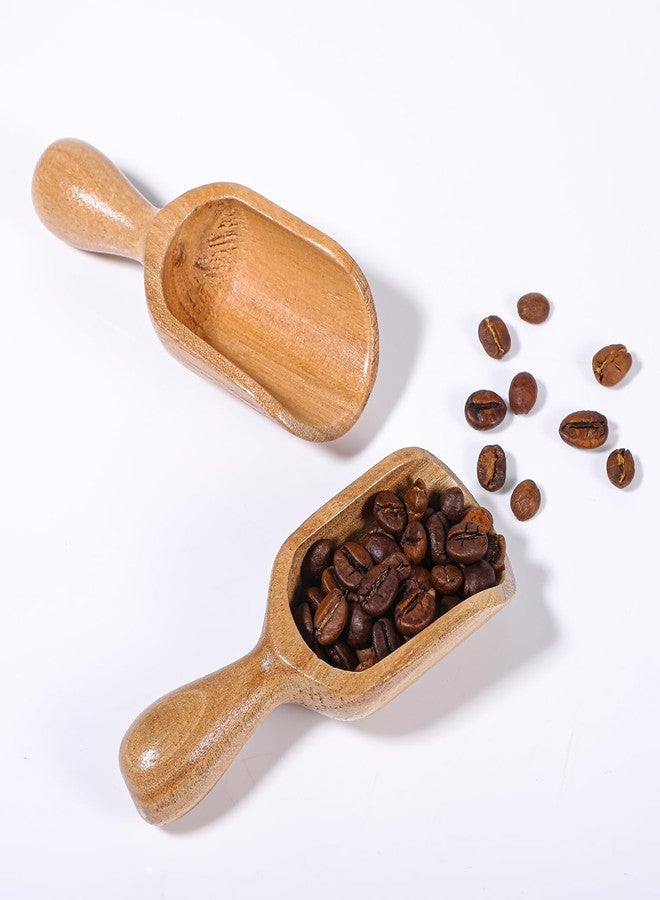 KFHENSOMR 2PCS Mini Wooden Scoops for Canisters & Jars, Acacia Wood Coffee Bean & Flour Scoop Set, Multipurpose Kitchen Bath Salt Scoops, Natural Brown - Image 1