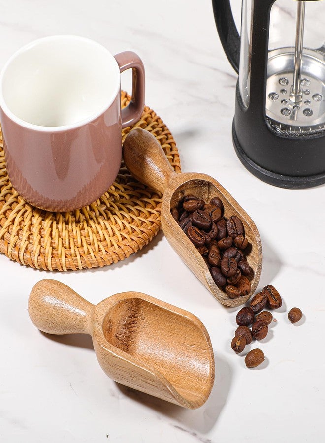 KFHENSOMR 2PCS Mini Wooden Scoops for Canisters & Jars, Acacia Wood Coffee Bean & Flour Scoop Set, Multipurpose Kitchen Bath Salt Scoops, Natural Brown - Image 3