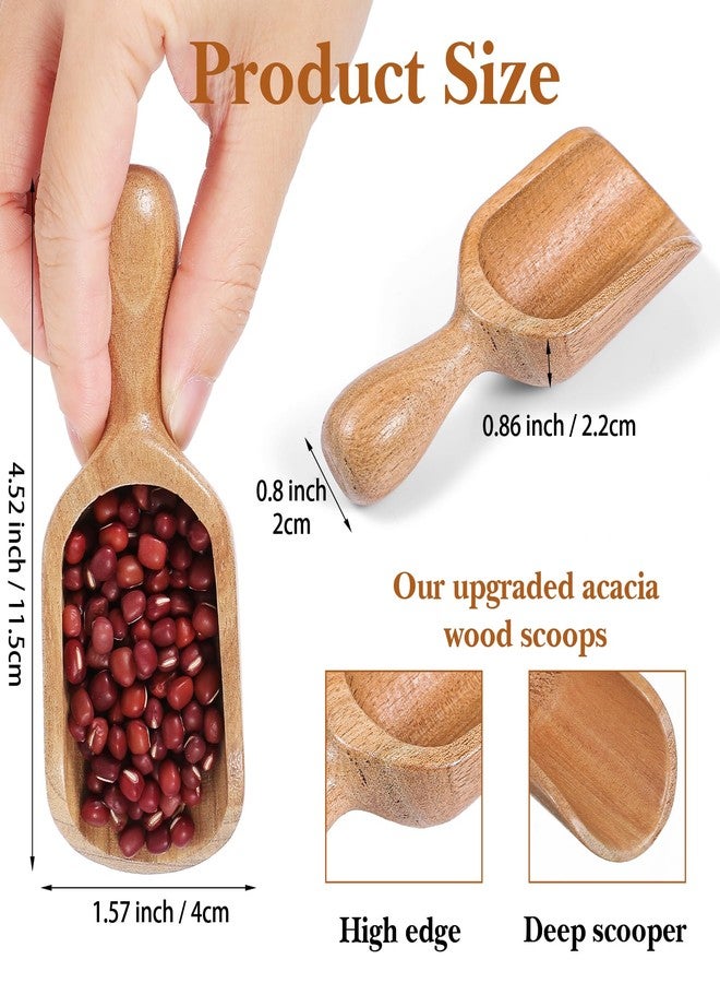 KFHENSOMR 2PCS Mini Wooden Scoops for Canisters & Jars, Acacia Wood Coffee Bean & Flour Scoop Set, Multipurpose Kitchen Bath Salt Scoops, Natural Brown - Image 2