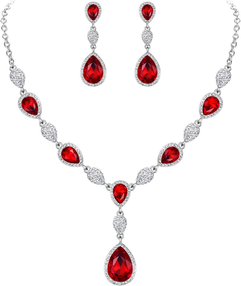 EleQueen Women's Cubic Zirconia Teardrop Y-Necklaces Dangle Earrings Jewelry Sets for Brides Bridesmaids - Image 1