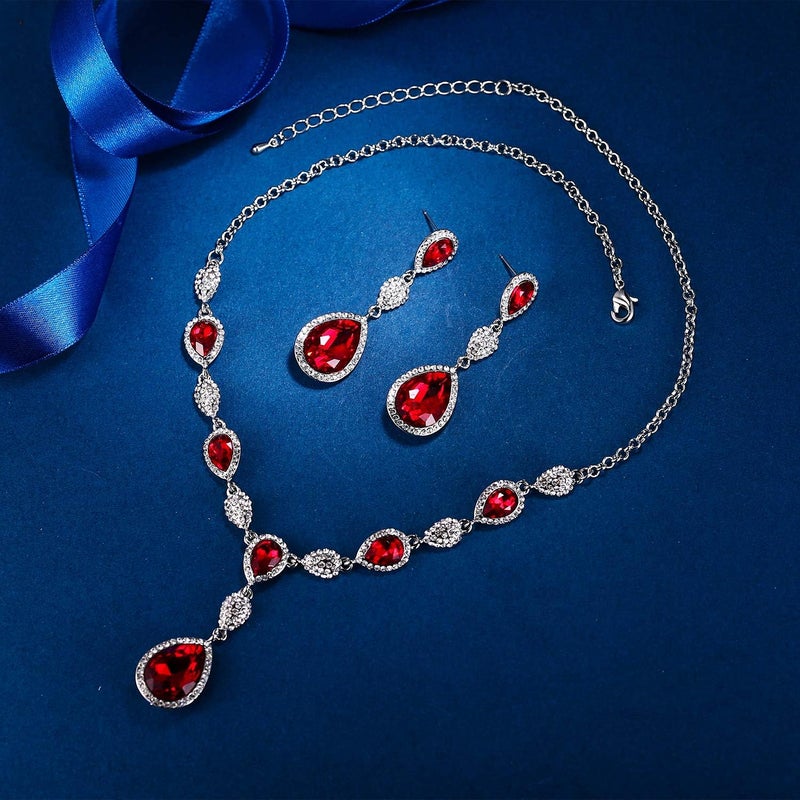 EleQueen Women's Cubic Zirconia Teardrop Y-Necklaces Dangle Earrings Jewelry Sets for Brides Bridesmaids - Image 3