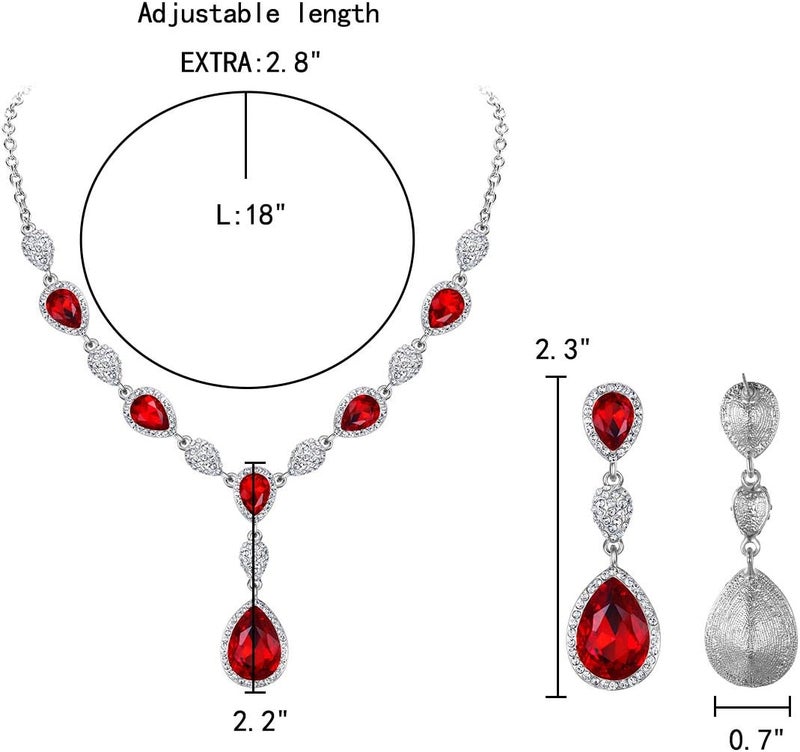EleQueen Women's Cubic Zirconia Teardrop Y-Necklaces Dangle Earrings Jewelry Sets for Brides Bridesmaids - Image 4