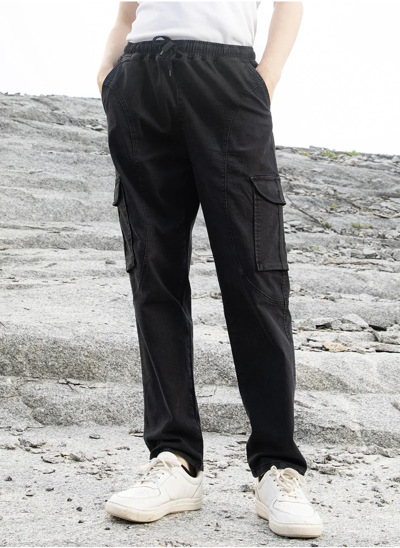 Campus Sutra Men's Midnight Black Straight-Fit Utility Denim Jeans