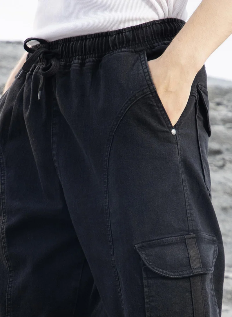 Campus Sutra Men's Midnight Black Straight-Fit Utility Denim Jeans