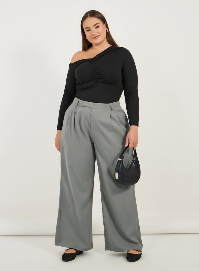Styli Plus Size Solid Pleated Wide Leg Pants  - Image 1