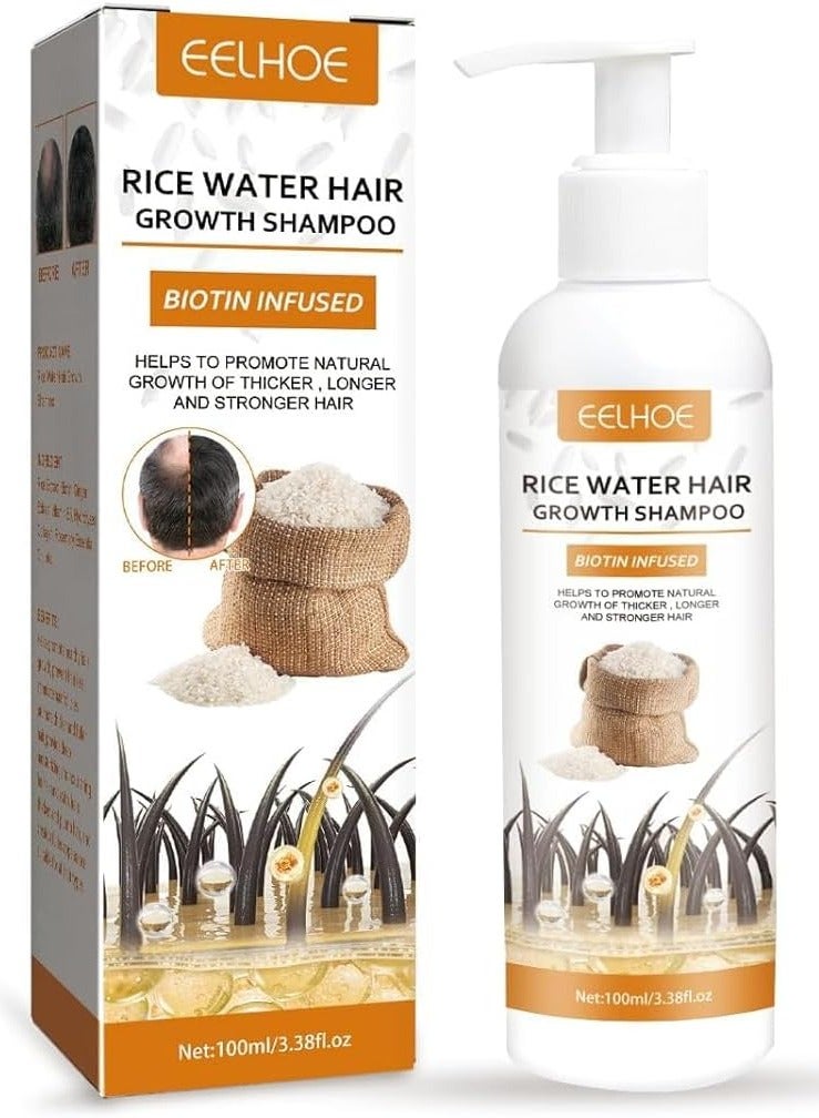 EELHOE Rice Water Hair Growth Shampoo, Natural Hair Growth Shampoo for Men and Women, Biotin Hair Growth Shampoo to Prevent Hair Loss and Hair Fall, Regular Shampoo for All Hair Types, 3.38 Fl Oz - Image 1