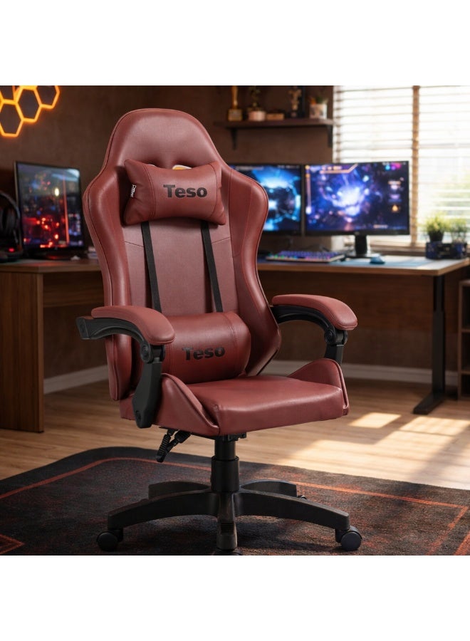 تيسو كرسي ألعاب مريح بتصميم هندسي، كرسي مكتب سباق بظهرٍ عالٍ من جلد PU مع دعم أسفل الظهر قابل للتعديل، كرسي مكتب كمبيوتر دوّار - Image 1