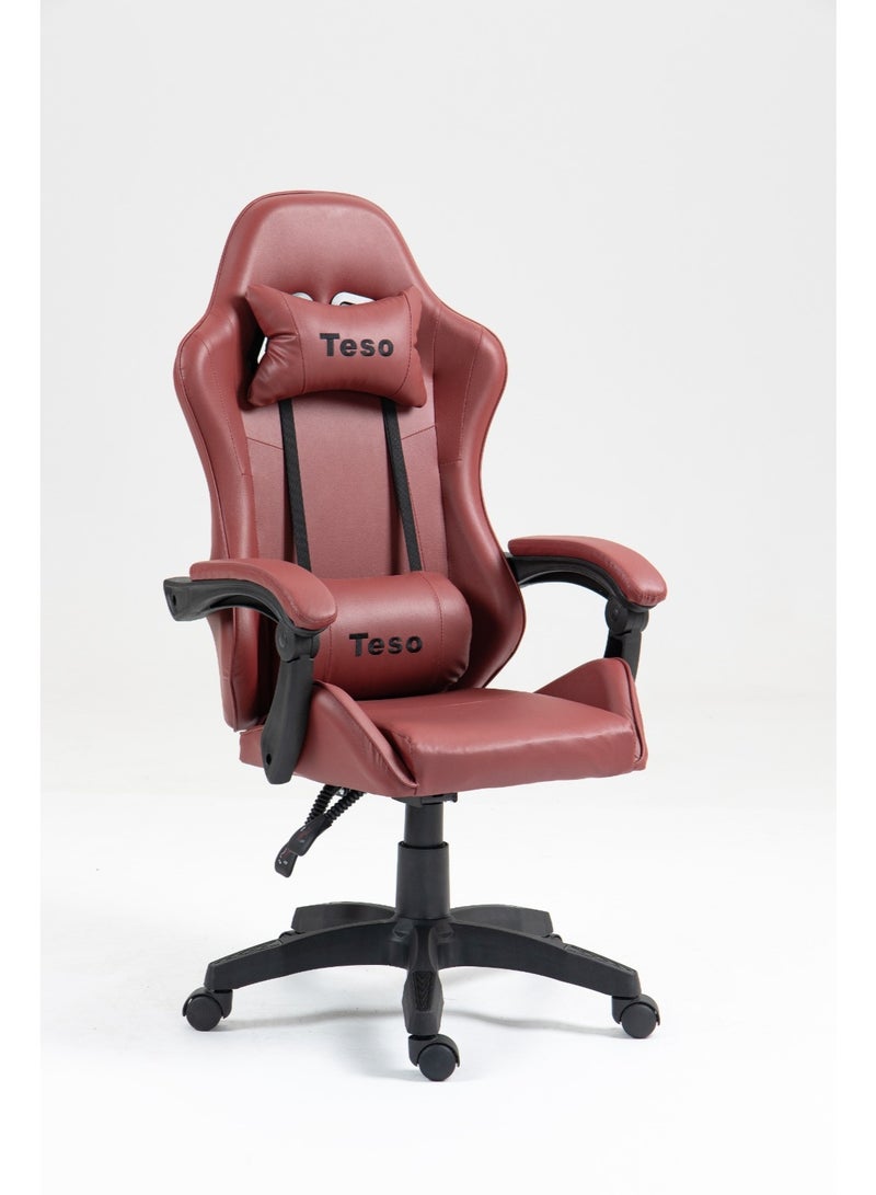 تيسو كرسي ألعاب مريح بتصميم هندسي، كرسي مكتب سباق بظهرٍ عالٍ من جلد PU مع دعم أسفل الظهر قابل للتعديل، كرسي مكتب كمبيوتر دوّار - Image 2