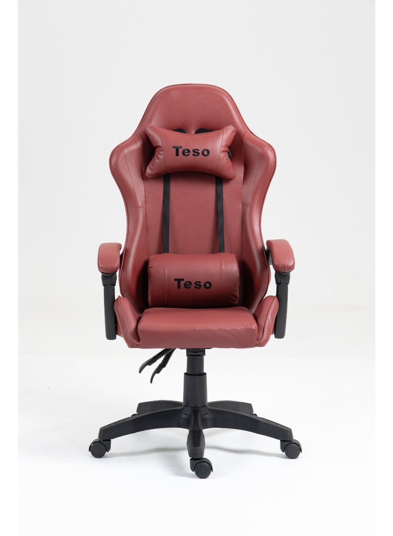 تيسو كرسي ألعاب مريح بتصميم هندسي، كرسي مكتب سباق بظهرٍ عالٍ من جلد PU مع دعم أسفل الظهر قابل للتعديل، كرسي مكتب كمبيوتر دوّار - Image 3