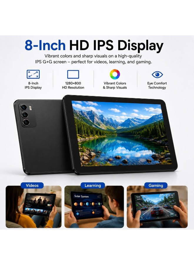 MODIO TAB Modio M132 8-Inch Android 13 Tablet, 8GB RAM 512GB Storage, 5000mAh, Dual SIM, WiFi, Keyboard & Accessories – Black - Image 2