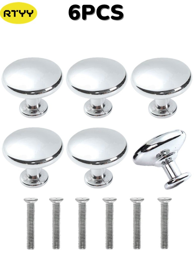 6 Pack Silver Cabinet Knobs, Silver Aluminum Alloy Dresser Knobs Drawer Pulls and Knobs Furniture Hardware Modern Round Knobs Silver Knobs Kitchen Cabinet Door Knob for Drawer, Cupboard, Wardrobe and Furniture Decoration(25mm)