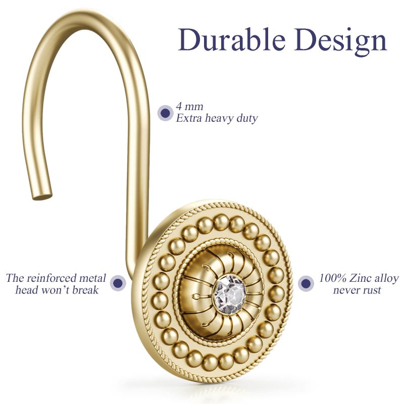iToplin Gold Shower Hooks & Rings Set of 12 - Rust Proof Metal Decorative Hangers for Bathroom Shower Curtain Rod - Image 5