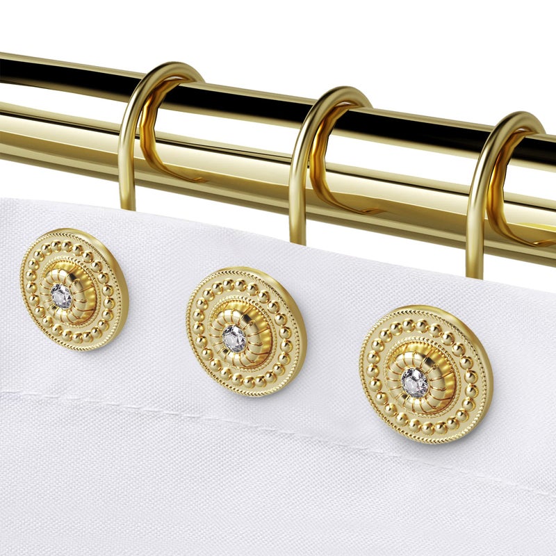 iToplin Gold Shower Hooks & Rings Set of 12 - Rust Proof Metal Decorative Hangers for Bathroom Shower Curtain Rod - Image 1