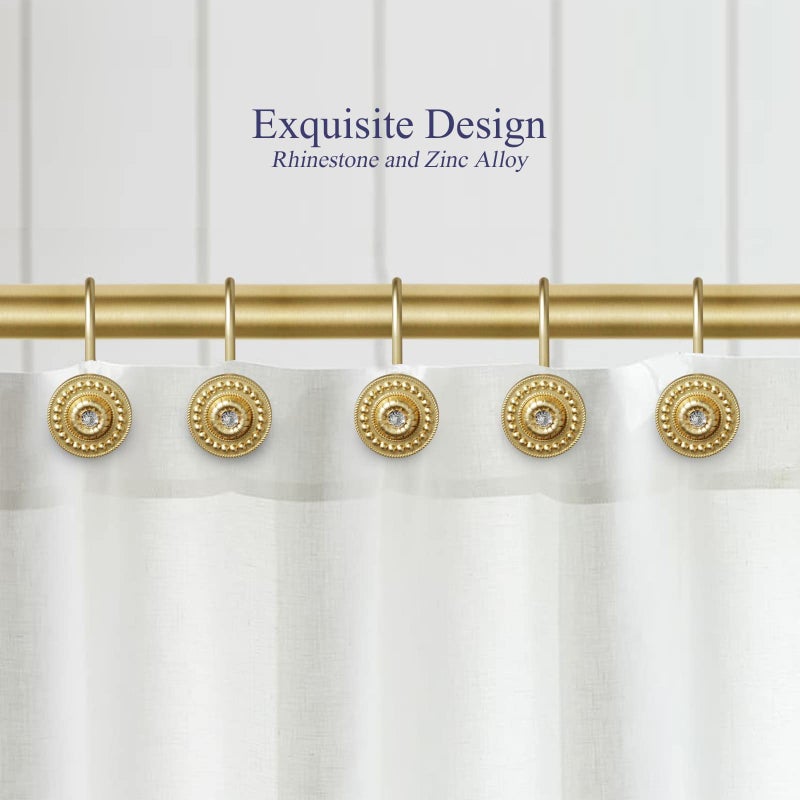 iToplin Gold Shower Hooks & Rings Set of 12 - Rust Proof Metal Decorative Hangers for Bathroom Shower Curtain Rod - Image 4