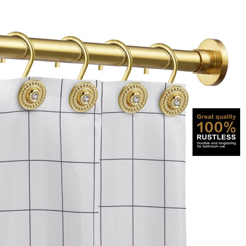 iToplin Gold Shower Hooks & Rings Set of 12 - Rust Proof Metal Decorative Hangers for Bathroom Shower Curtain Rod - Image 3