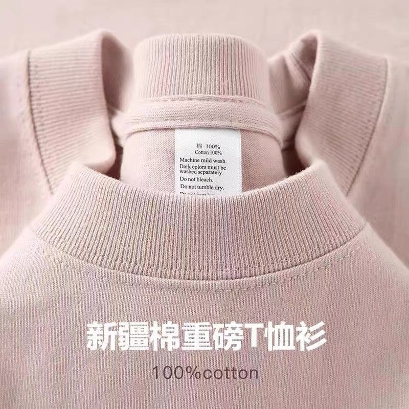Heavyweight 300g Pure Cotton Short-Sleeve T-Shirt for Women, Simple Loose Round Neck Casual Oversized Half-Sleeve Men''s Base Shirt Top - Image 2