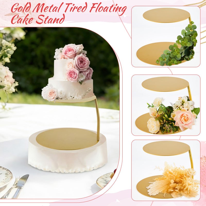 LemonRoad 6''+8'' Floating Cake Stand 2 Tier Metal Wedding Cake Stand Spacer Separator Round Decorative Dessert Display Riser Pastry Holder for Wedding Birthday Anniversary Party Centerpiece(Gold) - Image 4