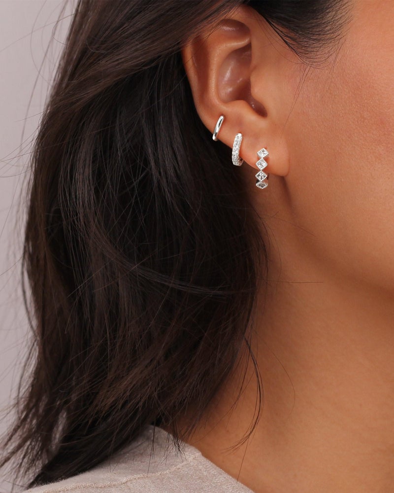 Rotnso Silver Hoop Earrings Set for Women Trendy, Silver Plated Chunky Hypoallergenic Small Diamond Huggie Cartilage Hoops Cute Cubic Zirconia Dangle Earrings Jewelry Gifts - Image 2