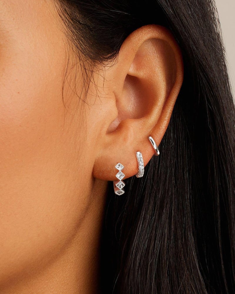 Rotnso Silver Hoop Earrings Set for Women Trendy, Silver Plated Chunky Hypoallergenic Small Diamond Huggie Cartilage Hoops Cute Cubic Zirconia Dangle Earrings Jewelry Gifts - Image 4
