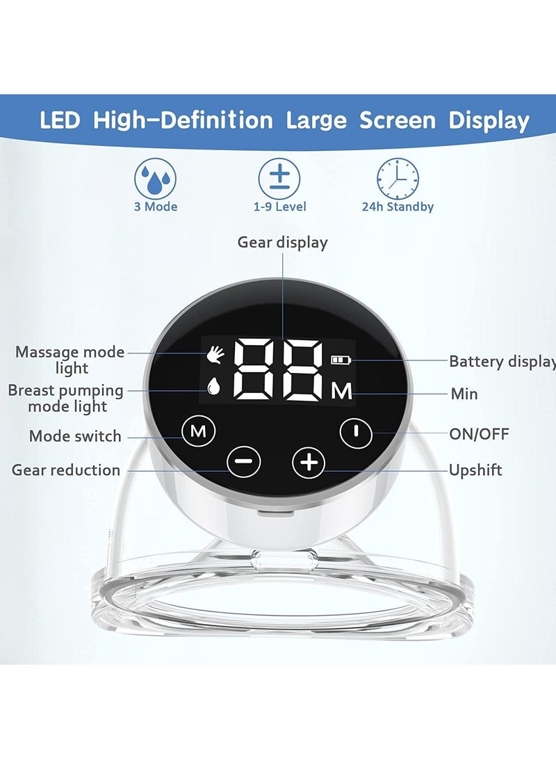 مضخة بدون استخدام اليدين مع عمر بطارية أطول وشاشة LED، مضخة كهربائية محمولة مع 3 أوضاع و9 مستويات وضوضاء منخفضة، شفة 24 مم / 17 مم و19 مم و21 مم - Image 2
