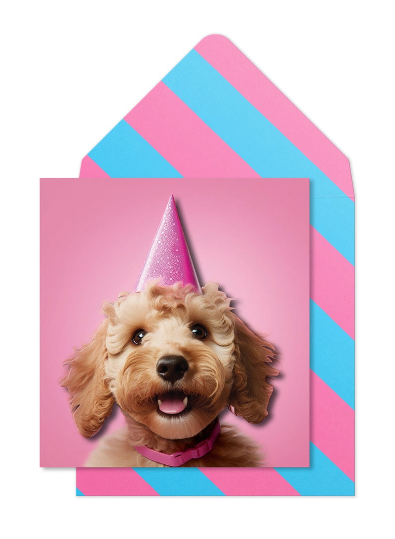 Tache Birthday Greeting Card Blank Inside, Cockapoo Party Hat Design - Image 1