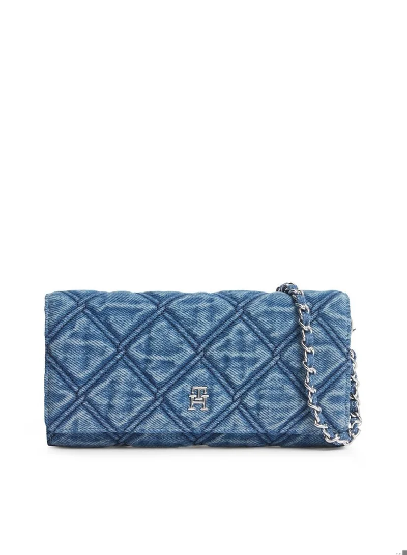 Quilted Denim Chain Strap Wallet