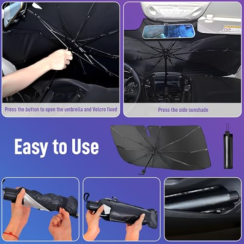 iWagon-Windshield Cover,Umbrella Car Windshield Sun Shade for Car Front Window,Sun Protection & Heat Insulation Foldable,Full Cover Sun Shade for Most Vehicles - Image 3