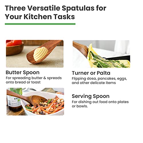 Rusabl Pure Sheesham Wooden Spatulas, (Pack of 3) Palta Turner, Butter Spoon and Ladle for Cooking Dosa, Chapati, Rice, Natural Wood Kitchen Tools, Non Stick, No Harmful Polish, Heat Resistant - Image 4