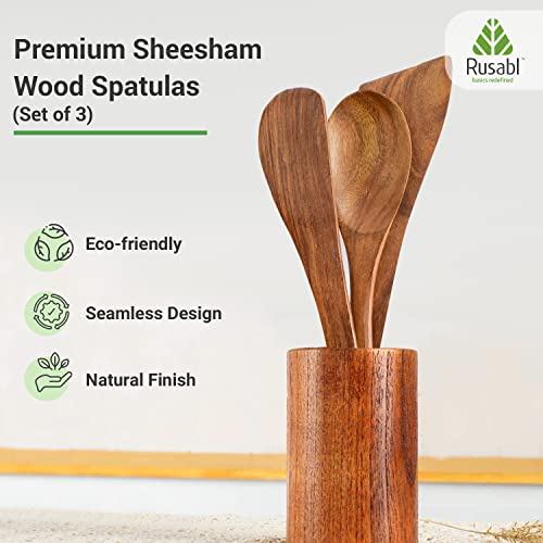 Rusabl Pure Sheesham Wooden Spatulas, (Pack of 3) Palta Turner, Butter Spoon and Ladle for Cooking Dosa, Chapati, Rice, Natural Wood Kitchen Tools, Non Stick, No Harmful Polish, Heat Resistant - Image 2