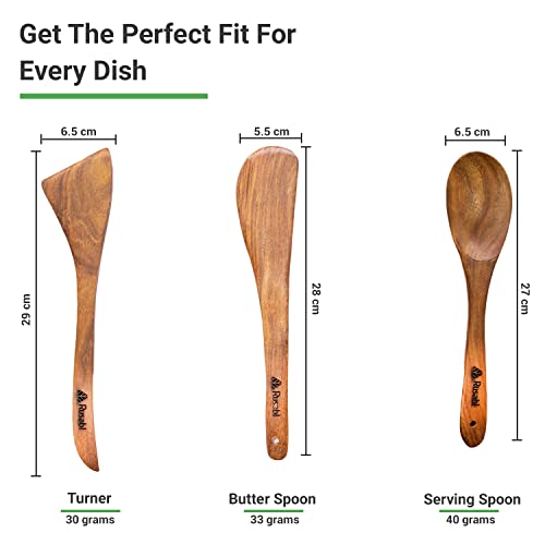 Rusabl Pure Sheesham Wooden Spatulas, (Pack of 3) Palta Turner, Butter Spoon and Ladle for Cooking Dosa, Chapati, Rice, Natural Wood Kitchen Tools, Non Stick, No Harmful Polish, Heat Resistant - Image 3