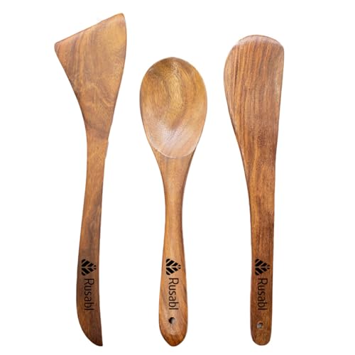 Rusabl Pure Sheesham Wooden Spatulas, (Pack of 3) Palta Turner, Butter Spoon and Ladle for Cooking Dosa, Chapati, Rice, Natural Wood Kitchen Tools, Non Stick, No Harmful Polish, Heat Resistant - Image 1