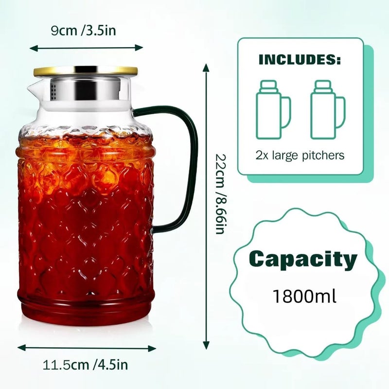 jaffiust 2 PCS Square Glass Pitcher, 1.8L Square Glass with Lid and Handle for Fridge, Iced Tea and Coffee Carafe Beverage Serveware, Heat Resistant Borosilicate Water Jug for Hot/Cold Drinks and Milk - Image 2