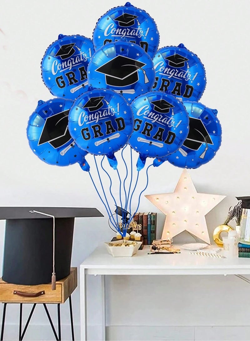 Graduation Decoration – Set of 8 Balloons Featuring Graduation Cap Designs and Congratulatory Messages with Ribbon for Decorating Your Graduation Party - Image 1