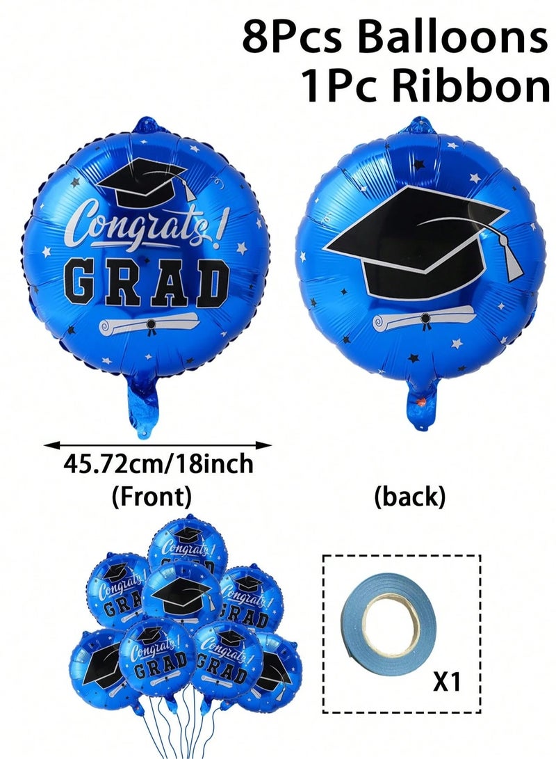 Graduation Decoration – Set of 8 Balloons Featuring Graduation Cap Designs and Congratulatory Messages with Ribbon for Decorating Your Graduation Party - Image 2